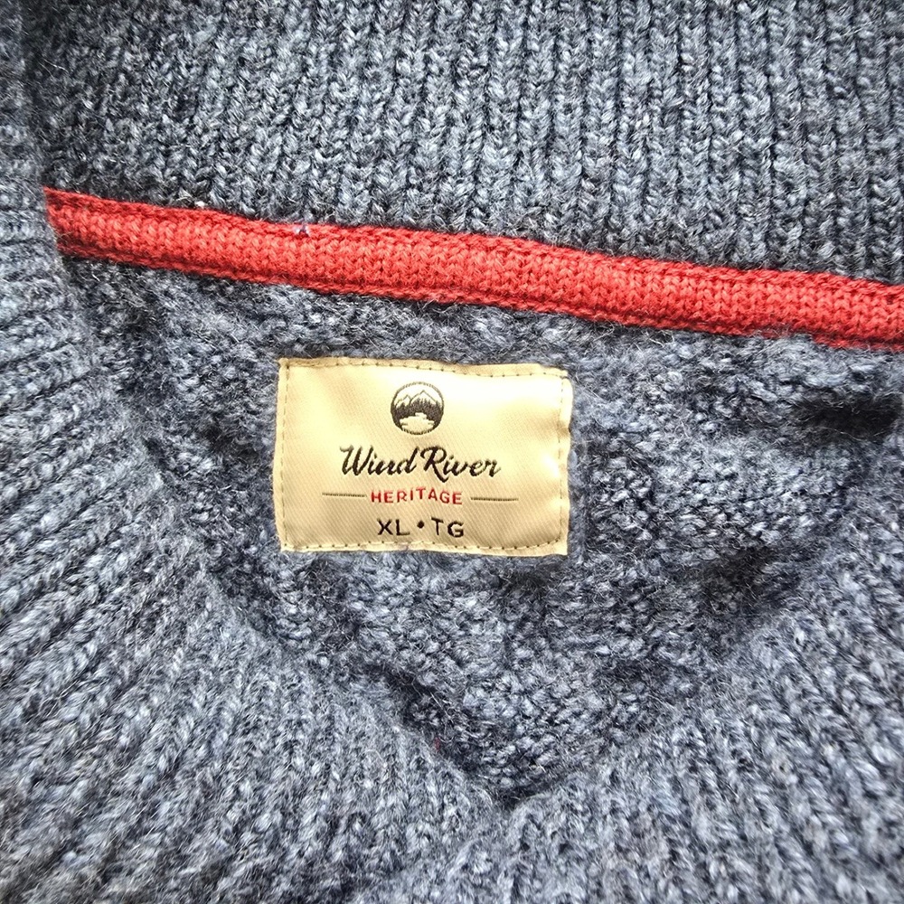 Wind River Mens XL Shawl‎ Collar Cable Knit Sweater Blue - Picture 10 of 14